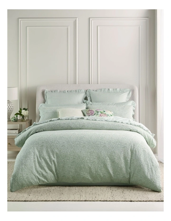 Sable Floral Matelasse Cotton Quilt Cover Set in Sage image 1