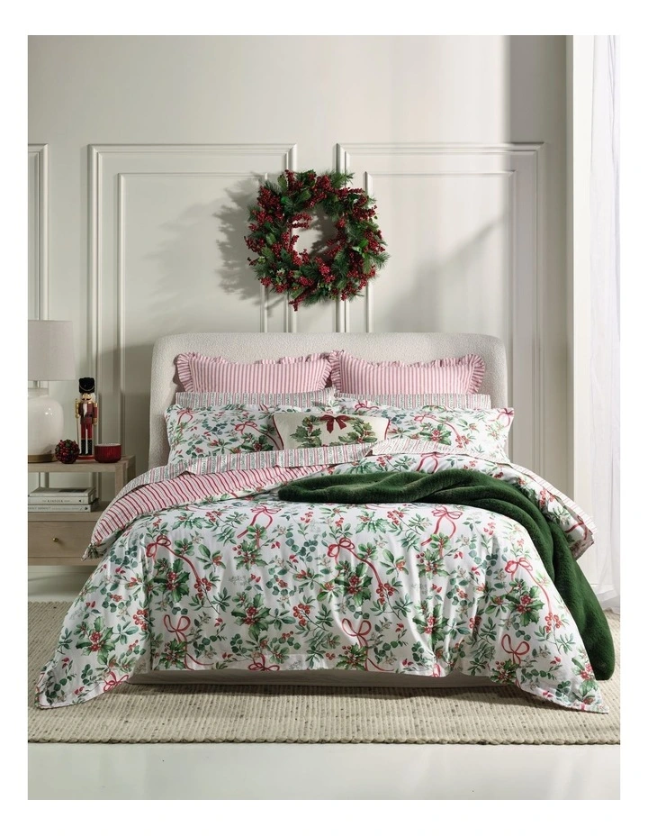 Christmas Holly Berry Cotton Sateen Quilt Cover Set in Red image 1