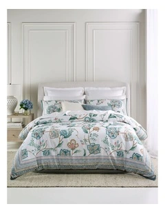 Sylvie Cotton Sateen Quilt Cover Set in Green Floral Print
