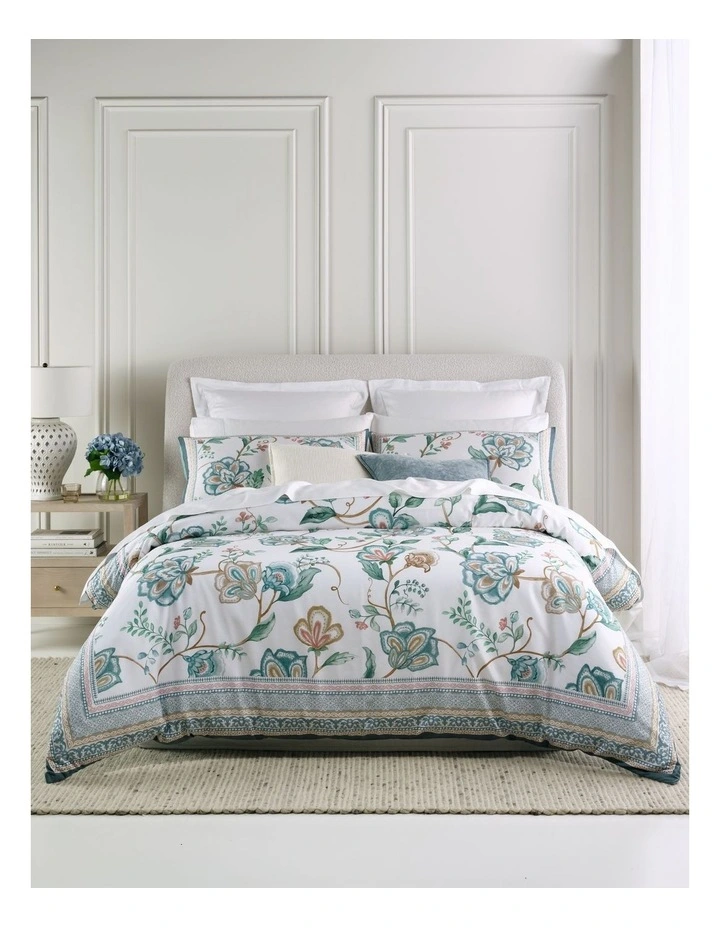 Sylvie Cotton Sateen Quilt Cover Set in Green Floral Print image 1