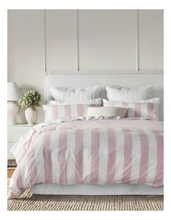Summer Wide Stripe Yarn Dyed Cotton Quilt Cover Set in Pink