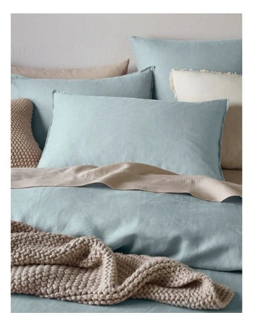 Sandy Cape Washed Belgian Linen Quilt Cover Set in Sky Blue