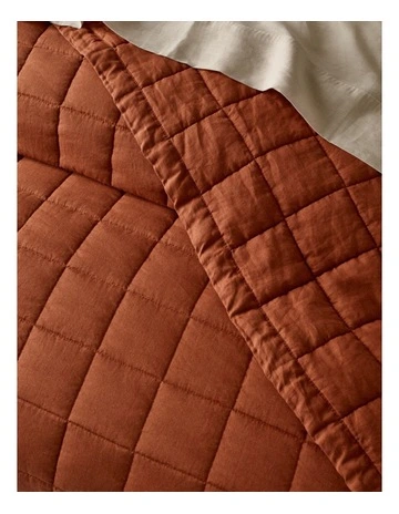Sandy Cape Washed Belgian Linen Quilted Coverlet in Earth