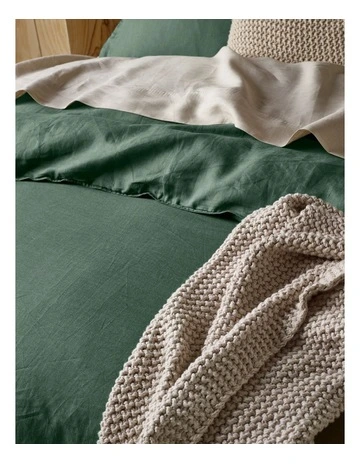 Sandy Cape Washed Belgian Linen Quilt Cover Set in Forest