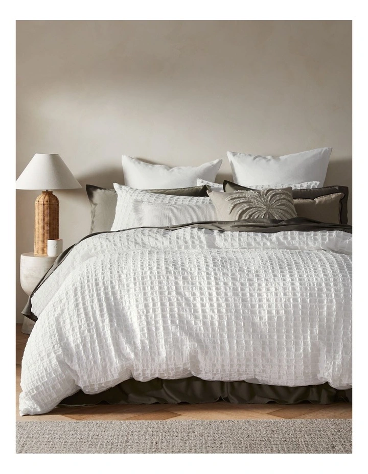 Bronte Cotton Seersucker Quilt Cover Set in White image 1