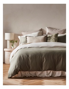 Palm Cove Washed Bamboo Cotton Reversible Quilt Cover Set in Leaf/Sandshell