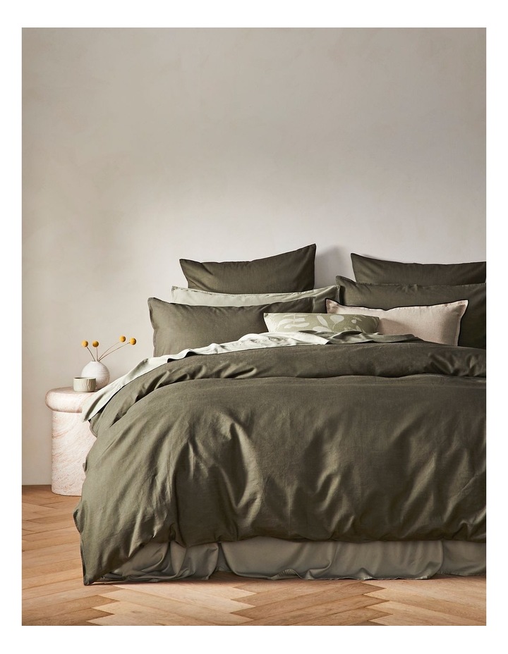 Sandy Cape Washed Belgian Linen Quilt Cover Set in Olive image 1