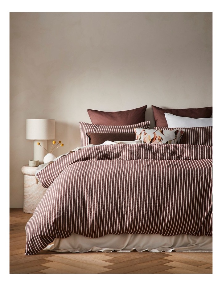 Hinterland Cotton Linen Quilt Cover Set in Mahogany Stripe image 1