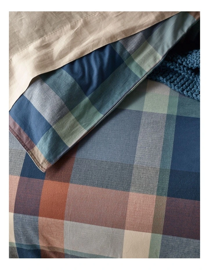 Flinders Check Cotton Flannelette Quilt Cover Set in Navy image 2