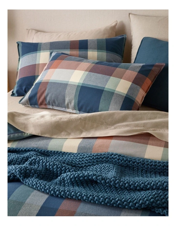 Flinders Check Cotton Flannelette Quilt Cover Set in Navy image 3