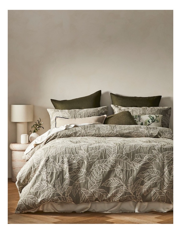 Bangalow Cotton Jacquard Quilt Cover Set in Olive image 1
