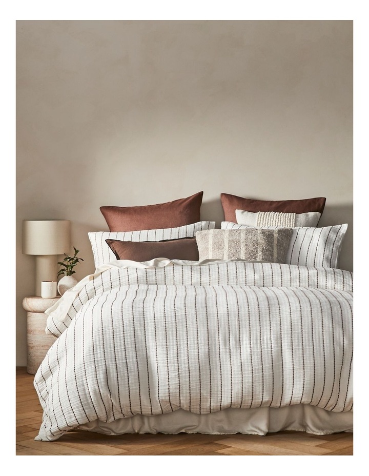 Sandridge Yarn Dye Cotton Quilt Cover Set in White and Chocolate Stripe image 1
