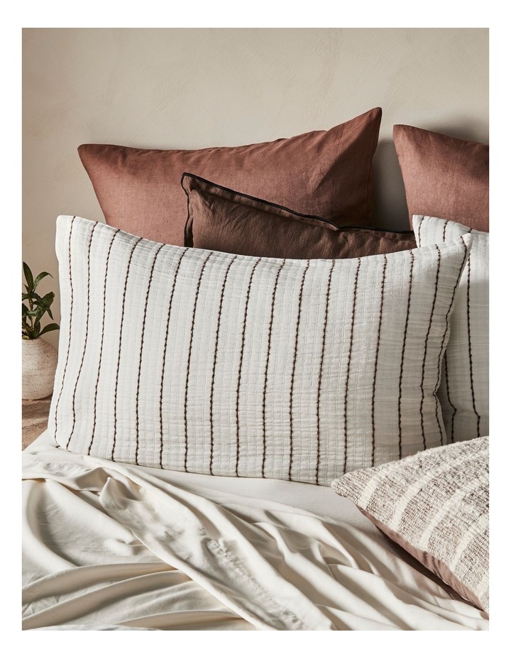 Sandridge Yarn Dye Cotton Quilt Cover Set in White and Chocolate Stripe image 2