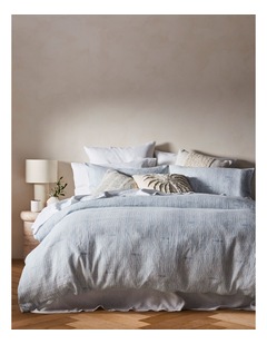 Harbour Cotton Jacquard Quilt Cover Set in Blue Stripe