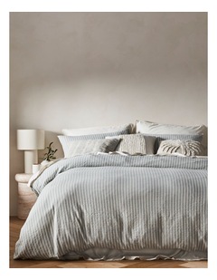Hinterland Cotton Linen Quilt Cover Set in Mist Stripe