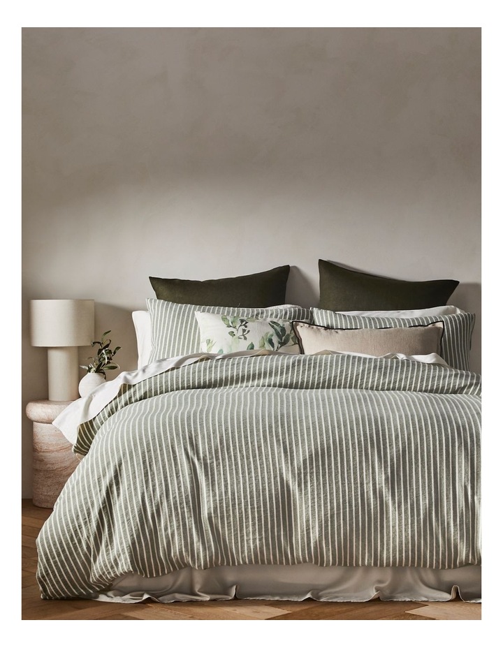 Hinterland Cotton Linen Quilt Cover Set in Green Stripe image 1