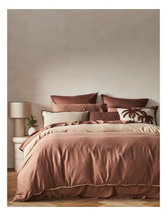 Palm Cove Washed Bamboo Cotton Reversible Quilt Cover Set in Clay and Dune