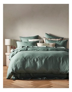 Sandy Cape Washed Belgian Linen Quilt Cover Set in Eucalyptus