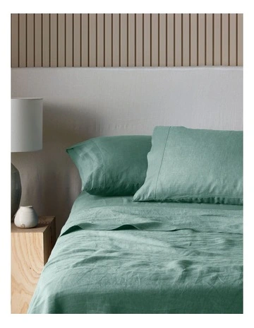 Sandy Cape Washed Belgian Linen Sheet Set in Eucalyptus