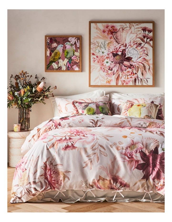 Floral Coral Cotton Sateen Quilt Cover Set in Pearl image 1