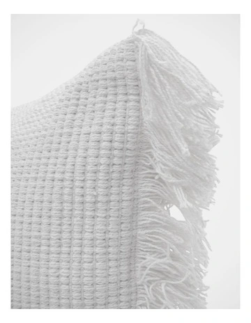 Coachwood Ribbed Cotton With Fringe Cushion in Off-White