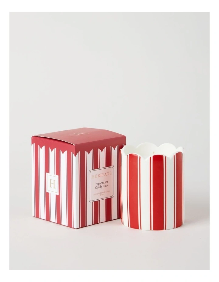 Ceramic Christmas Candle 300g in Red and White Stripe image 3