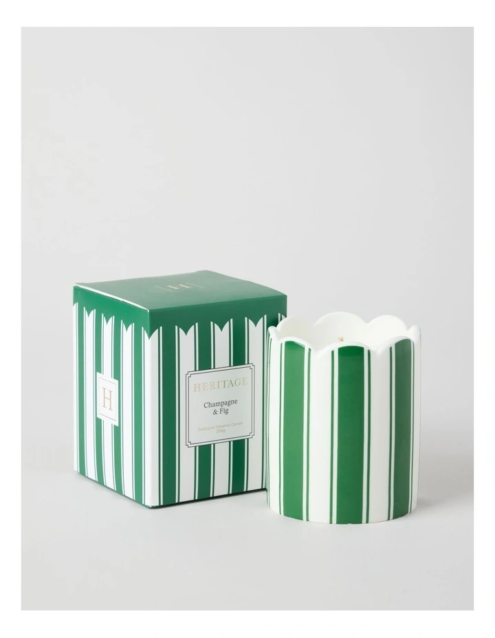 Ceramic Christmas Candle 300g in Green and White Stripe image 2