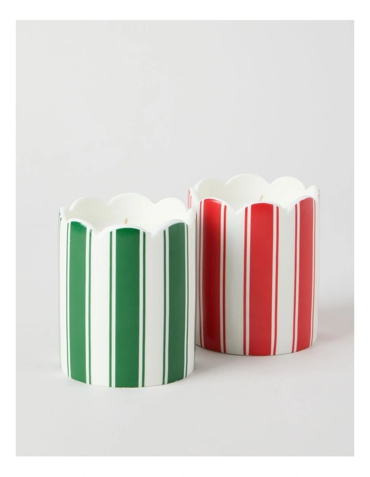 Ceramic Christmas Candle 300g in Green and White Stripe image 4