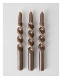 Wavy Pillar Candles Set of 3 in Chocolate Brown