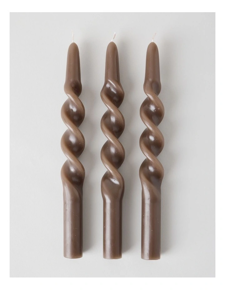 Wavy Pillar Candles Set of 3 in Chocolate Brown image 1