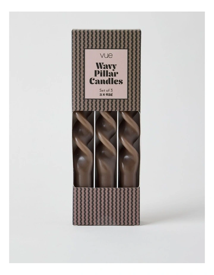 Wavy Pillar Candles Set of 3 in Chocolate Brown image 2