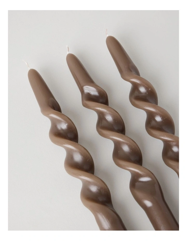 Wavy Pillar Candles Set of 3 in Chocolate Brown image 3