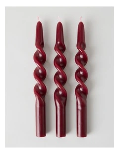 Wavy Pillar Candles Set of 3 in Cherry Red