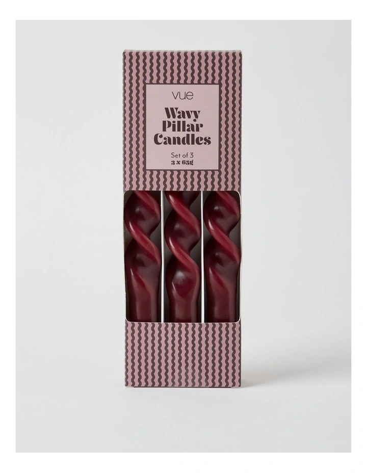 Wavy Pillar Candles Set of 3 in Cherry Red image 2
