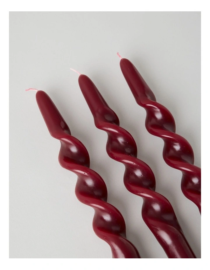 Wavy Pillar Candles Set of 3 in Cherry Red image 3