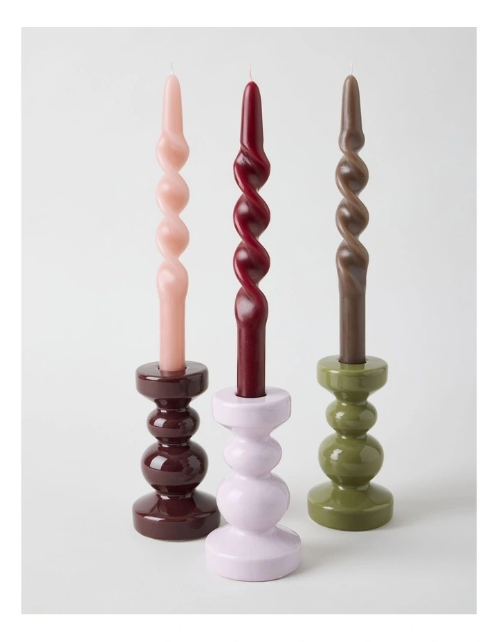 Wavy Pillar Candles Set of 3 in Cherry Red image 4