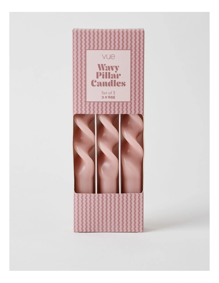 Wavy Pillar Candles Set of 3 in Bubble Pink image 2