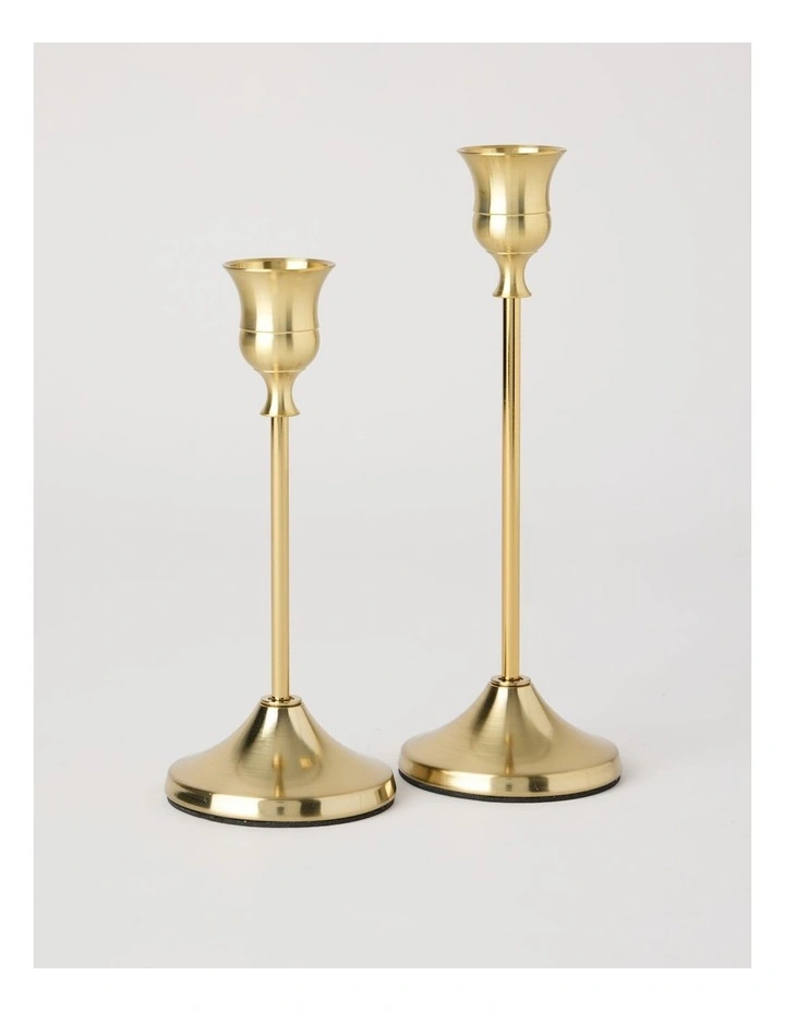 Set of 2 Candleholders in Gold: 19 and 16cm image 1