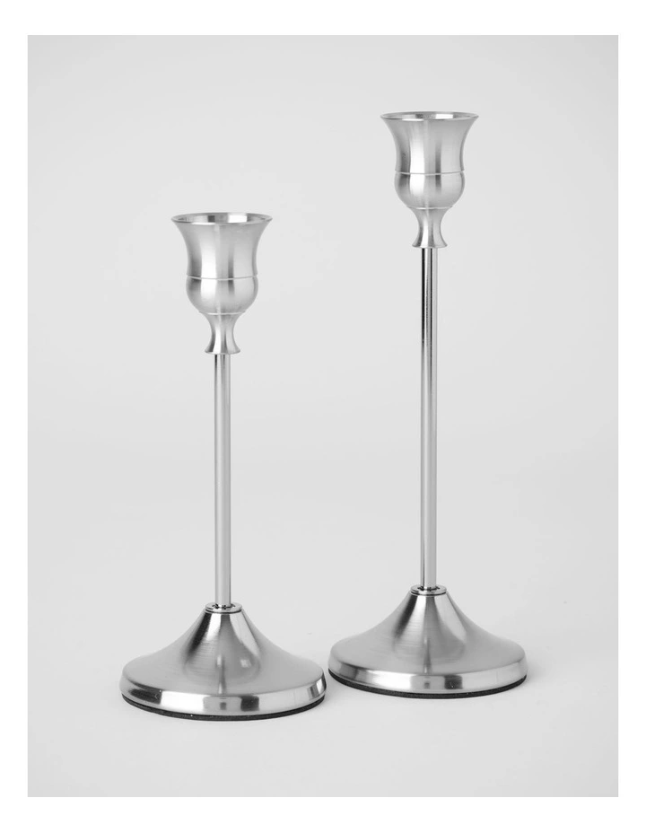 Set of 2 Candleholders in Silver: 19 and 16cm image 1