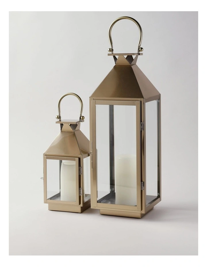 Stainless Detail Iron & Glass Lantern 59cm in Gold image 3