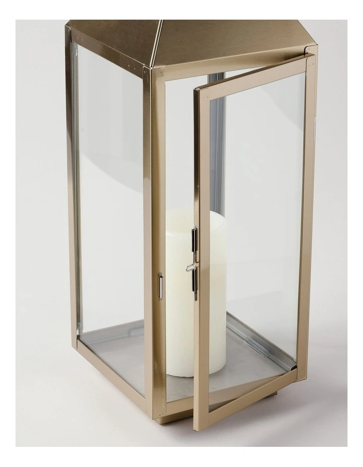 Stainless Detail Iron & Glass Lantern 59cm in Gold image 4