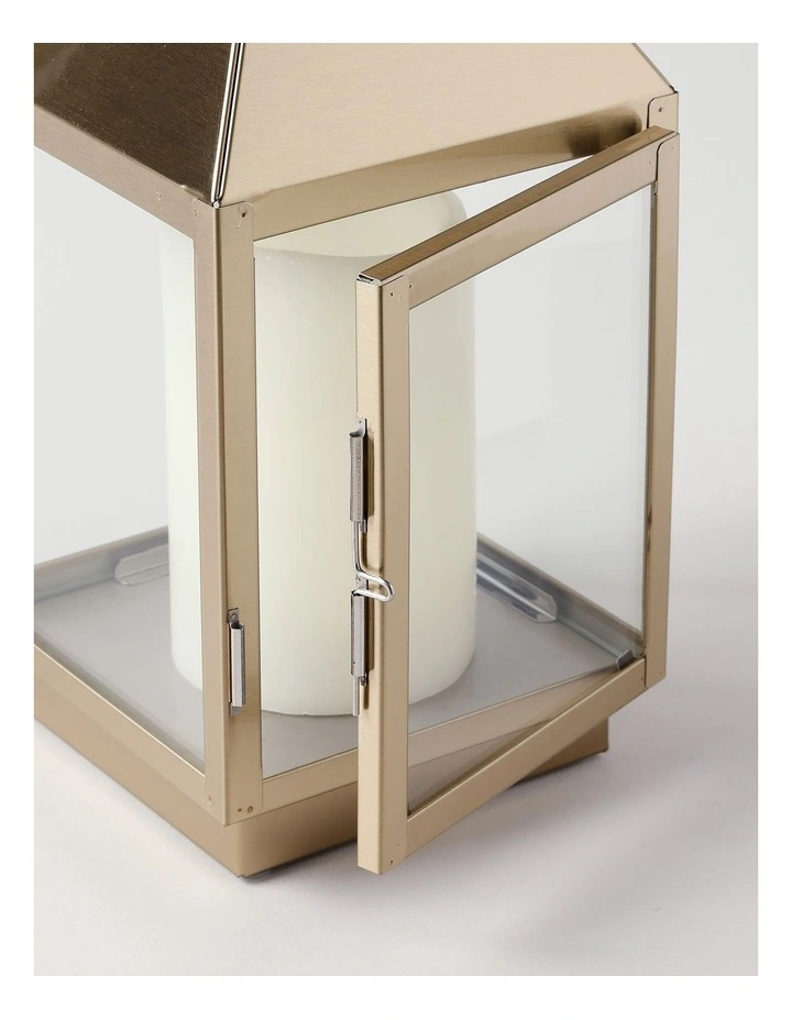 Stainless Detail Iron & Glass Lantern 38cm in Gold image 4