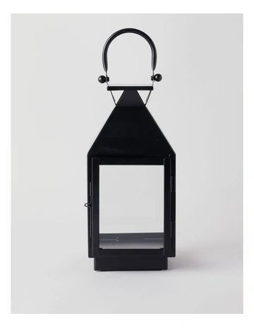 Stainless Detail Iron & Glass Lantern Black 38cm