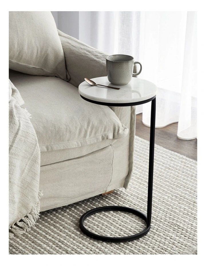 Gorge Marble Top Side Table 61x30x30cm in White Marble/Black image 2