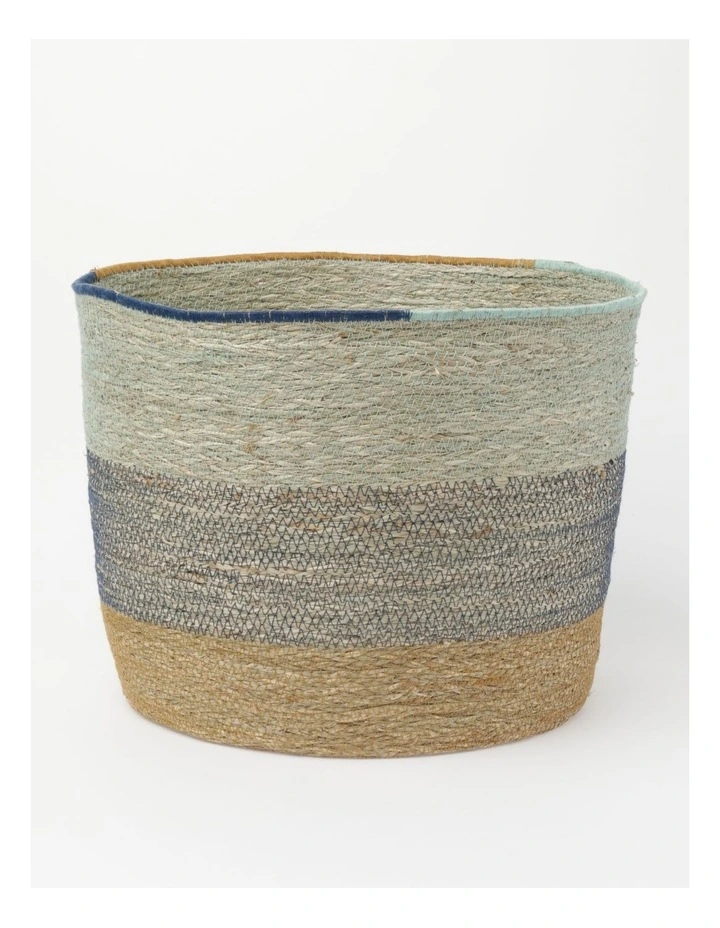 Summer Seagrass Storage Basket Small 36x36x28cm in Natural/Blue image 1