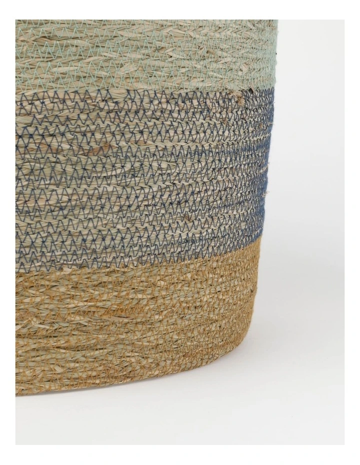 Summer Seagrass Storage Basket Small 36x36x28cm in Natural/Blue image 2