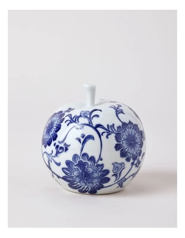 Hand Painted Porcelain Apple Sculpture 10x10cm in Blue