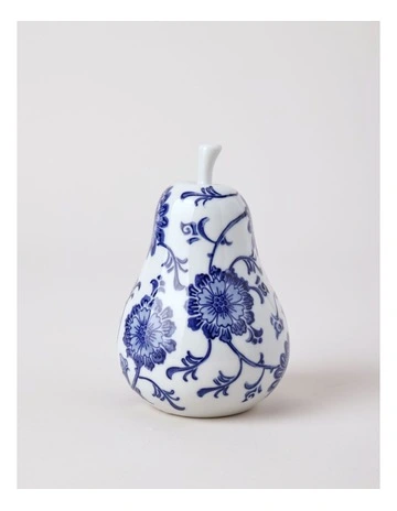 Hand Painted Porcelain Pear Sculpture 10x15cm in Blue