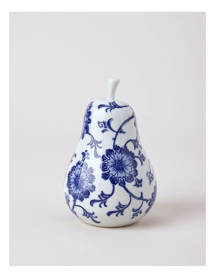 Hand Painted Porcelain Pear Sculpture 10x15cm in Blue image 1