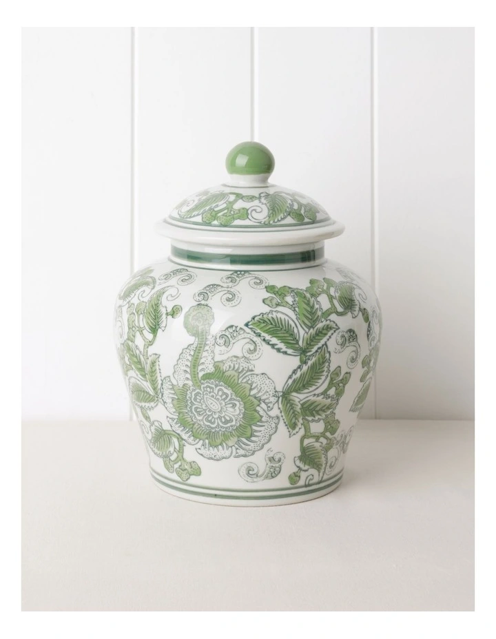 Hand Painted Ginger Jar 24cm in Green image 1